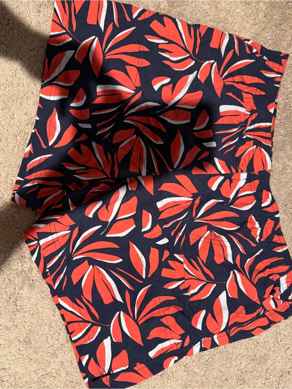 Columbia Navy Shorts with Red and White Leaf Print